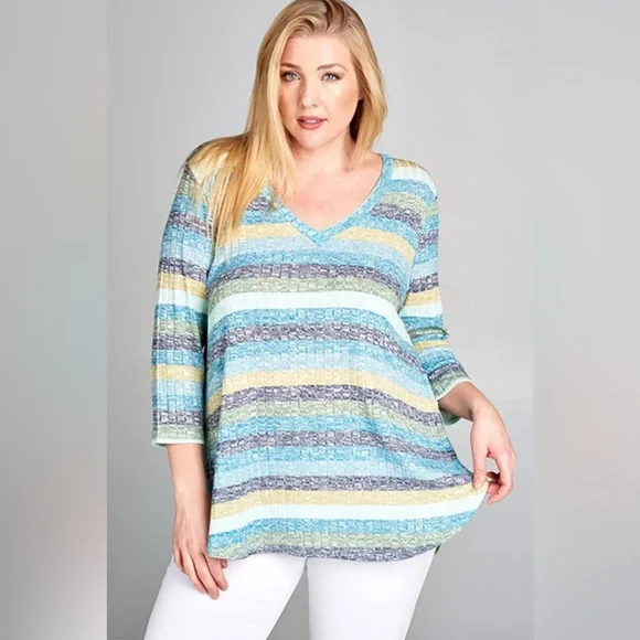 Striped V-Neck Ribbed Top - Picture 5 of 5